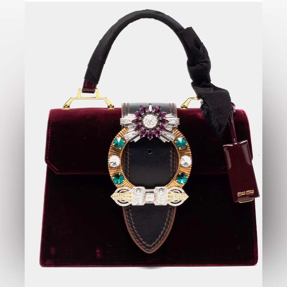 Authentic PreLoved Miu Miu Burgundy Velvet and Patent Leather Bag